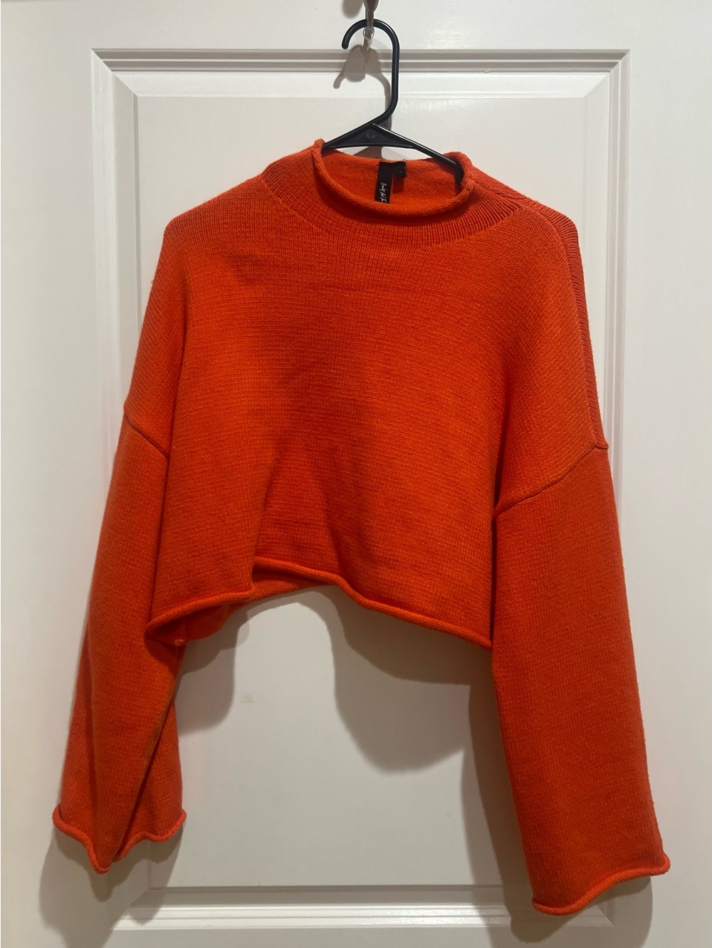 Cropped Crewneck Sweater Top in Bright Orange